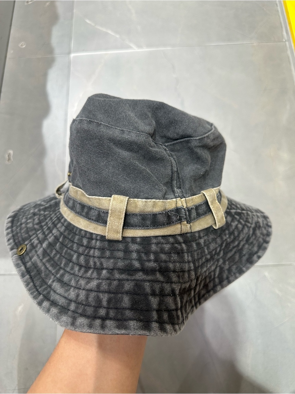 Men's Black Bucket Hat with Tan Trim